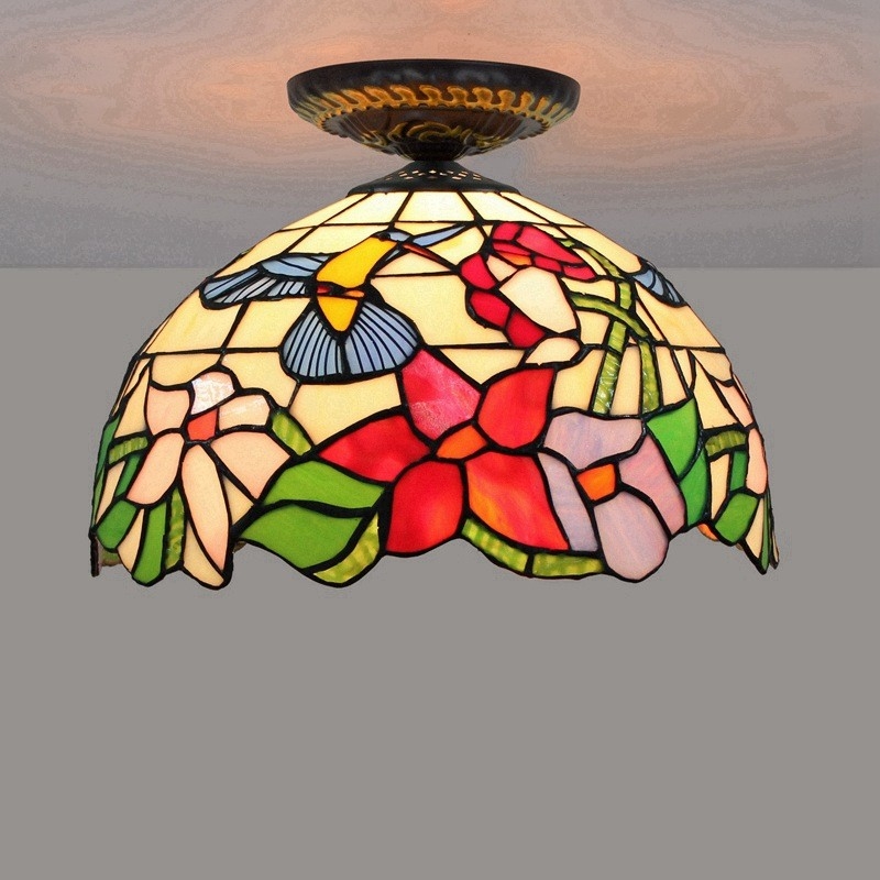 European Countryside Bird Tiffany Multi-Color Glass Restaurant Bedroom Corridor Glass ceiling light(WH-TA-23)