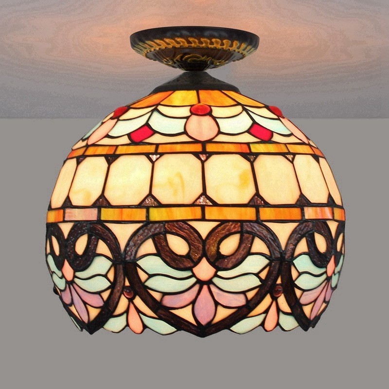 European-Style Lovely Baroque Tiffany Multi-Color Glass Restaurant Bedroom Corridor retro ceiling light(WH-TA-24）